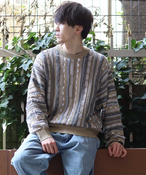SITRY（シトリー）の「3D Crew neck sweater/3D クルーネック ニット（ニット/セーター・メンズ・ネイビー/ベージュ/ブラック/グリーン・M/L/XL）」の13枚目の写真
