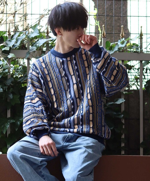 SITRY（シトリー）の「3D Crew neck sweater/3D クルーネック ニット（ニット/セーター・メンズ・ネイビー/ベージュ/ブラック/グリーン・M/L/XL）」の5枚目の写真