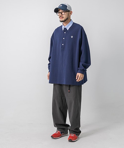 ANGLAN（アングラン）の「ANGLAN WIDE PK SWEAT SHIRT ワイドピーケイスウェットシャツ（ポロシャツ・メンズ・ネイビー・FREE）」の11枚目の写真