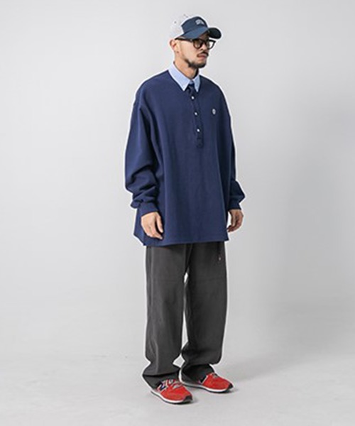 ANGLAN（アングラン）の「ANGLAN WIDE PK SWEAT SHIRT ワイドピーケイスウェットシャツ（ポロシャツ・メンズ・ネイビー・FREE）」の12枚目の写真