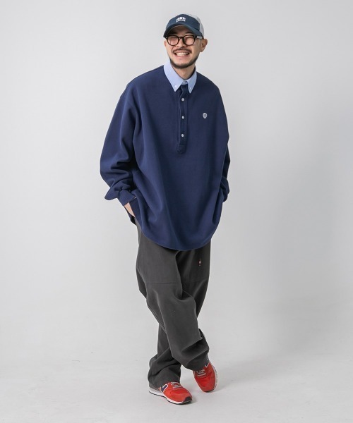 ANGLAN（アングラン）の「ANGLAN WIDE PK SWEAT SHIRT ワイドピーケイスウェットシャツ（ポロシャツ・メンズ・ネイビー・FREE）」の10枚目の写真