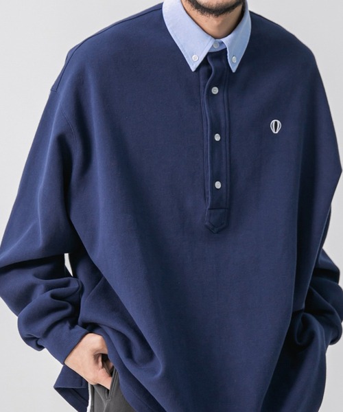 ANGLAN（アングラン）の「ANGLAN WIDE PK SWEAT SHIRT ワイドピーケイスウェットシャツ（ポロシャツ・メンズ・ネイビー・FREE）」の4枚目の写真