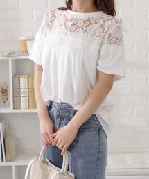 レース切替半袖Tシャツ