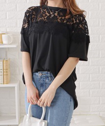 レース切替半袖Tシャツ