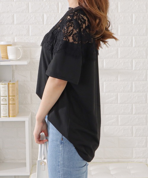 Lace Ladies(レースレディース)の「レース切替半袖Tシャツ(Tシャツ/カットソー・レディース・ホワイト/ブラック・XL/M)」の6枚目の写真
