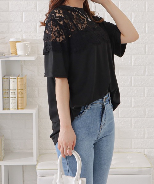 Lace Ladies(レースレディース)の「レース切替半袖Tシャツ(Tシャツ/カットソー・レディース・ホワイト/ブラック・XL/M)」の7枚目の写真