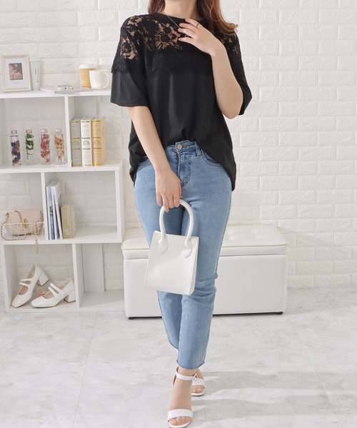 Lace Ladies(レースレディース)の「レース切替半袖Tシャツ(Tシャツ/カットソー・レディース・ホワイト/ブラック・XL/M)」の9枚目の写真