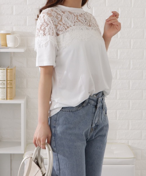 Lace Ladies(レースレディース)の「レース切替半袖Tシャツ(Tシャツ/カットソー・レディース・ホワイト/ブラック・XL/M)」の11枚目の写真