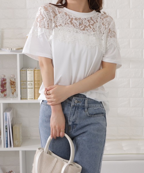 Lace Ladies(レースレディース)の「レース切替半袖Tシャツ(Tシャツ/カットソー・レディース・ホワイト/ブラック・XL/M)」の12枚目の写真
