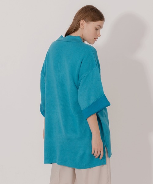 ONCILY（オンシェリー）の「DOUBLE FACE HALF ZIP KNIT POLO SHIRT / ダブルフェイスハーフジップニットポロシャツ（ポロシャツ・メンズ・ベージュ/ブルー/グリーン・MEDIUM/LARGE）」の9枚目の写真