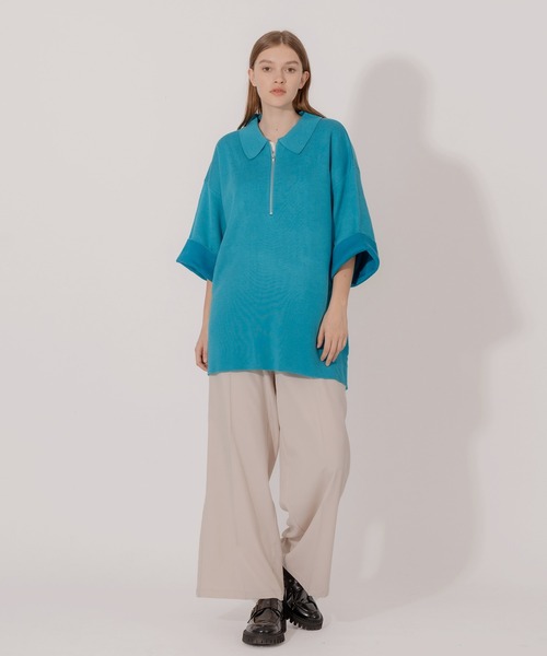 ONCILY（オンシェリー）の「DOUBLE FACE HALF ZIP KNIT POLO SHIRT / ダブルフェイスハーフジップニットポロシャツ（ポロシャツ・メンズ・ベージュ/ブルー/グリーン・MEDIUM/LARGE）」の10枚目の写真