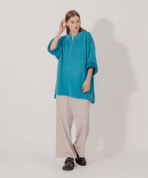 ONCILY（オンシェリー）の「DOUBLE FACE HALF ZIP KNIT POLO SHIRT / ダブルフェイスハーフジップニットポロシャツ（ポロシャツ・メンズ・ベージュ/ブルー/グリーン・MEDIUM/LARGE）」の11枚目の写真