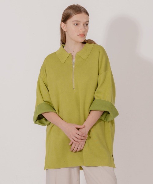 ONCILY（オンシェリー）の「DOUBLE FACE HALF ZIP KNIT POLO SHIRT / ダブルフェイスハーフジップニットポロシャツ（ポロシャツ・メンズ・ベージュ/ブルー/グリーン・MEDIUM/LARGE）」の19枚目の写真