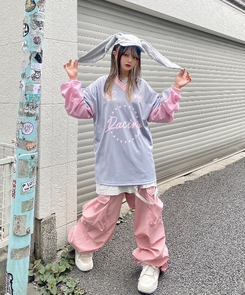 XU（エックスユー）の「ストリートファッション XU エックスユー nylon jogger pants ワイドパンツ ナイロンパンツ ジョガーパンツ カーゴパンツ（カーゴパンツ・メンズ・ライトピンク/ブルー/ブラック/ライトグレー・ONE SIZE）」の4枚目の写真