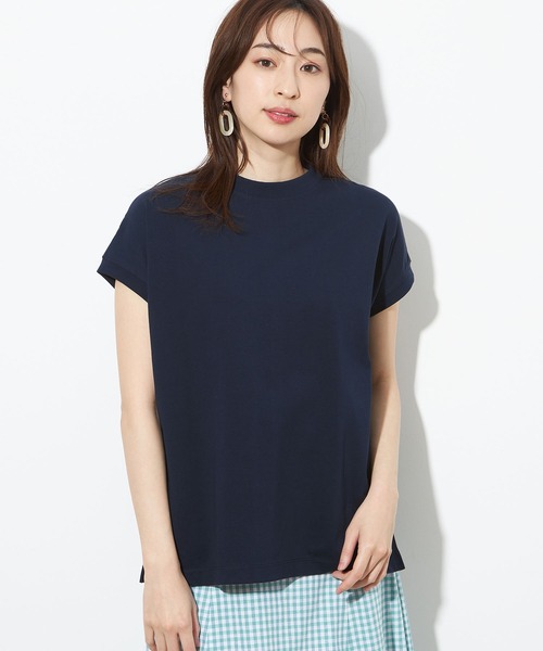 Petit Honfleur(プチオンフルール)の「【UVカット・接触冷感】オーガニックコットンモックネックTシャツ(Tシャツ/カットソー・レディース・ホワイト/オレンジ/イエロー/ネイビー・L/M)」の2枚目の写真
