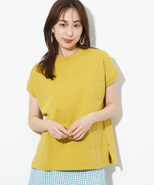 Petit Honfleur(プチオンフルール)の「【UVカット・接触冷感】オーガニックコットンモックネックTシャツ(Tシャツ/カットソー・レディース・ホワイト/オレンジ/イエロー/ネイビー・L/M)」の3枚目の写真