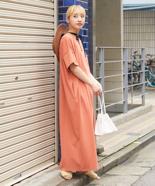 プリーツプリーズ　ビッグシルエット　ワンピース　高身長さん向け　オレンジ　美品 楽天市場】ワンピース 夏 マキシ丈 フード付き カットソー T