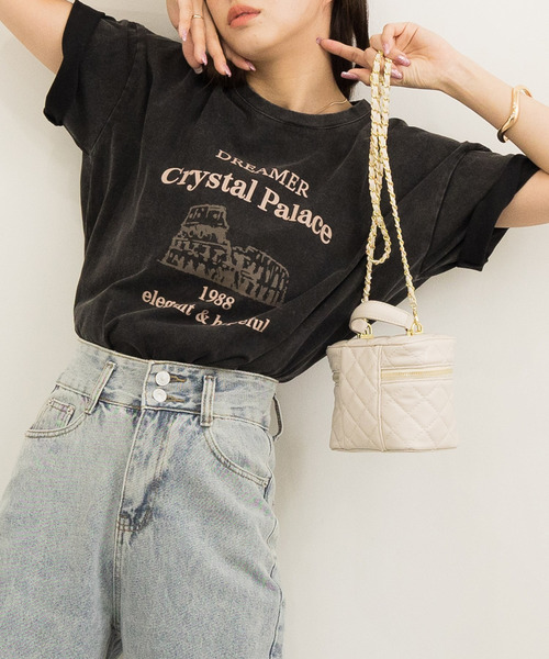 DAY CLOSET（デイ クローゼット）の「レディース 半袖ドロップショルダーヴィンテージ風ロゴTシャツ（Tシャツ/カットソー・レディース・ピンク/ブラック・ONE SIZE）」の13枚目の写真