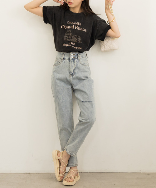 DAY CLOSET（デイ クローゼット）の「レディース 半袖ドロップショルダーヴィンテージ風ロゴTシャツ（Tシャツ/カットソー・レディース・ピンク/ブラック・ONE SIZE）」の10枚目の写真