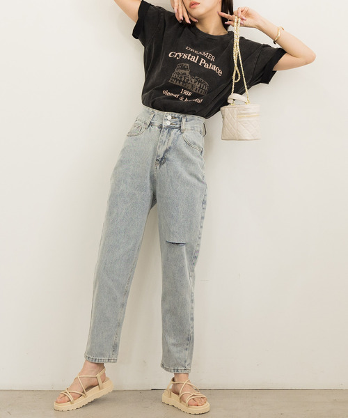 DAY CLOSET（デイ クローゼット）の「レディース 半袖ドロップショルダーヴィンテージ風ロゴTシャツ（Tシャツ/カットソー・レディース・ピンク/ブラック・ONE SIZE）」の14枚目の写真