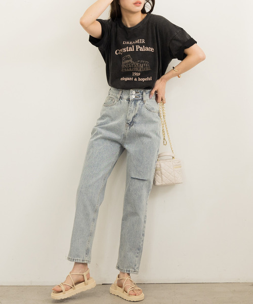 DAY CLOSET（デイ クローゼット）の「レディース 半袖ドロップショルダーヴィンテージ風ロゴTシャツ（Tシャツ/カットソー・レディース・ピンク/ブラック・ONE SIZE）」の7枚目の写真