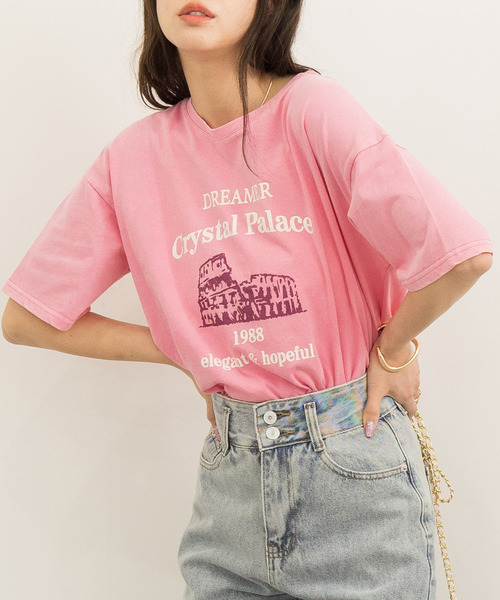 DAY CLOSET（デイ クローゼット）の「レディース 半袖ドロップショルダーヴィンテージ風ロゴTシャツ（Tシャツ/カットソー・レディース・ピンク/ブラック・ONE SIZE）」の21枚目の写真