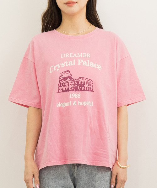 DAY CLOSET（デイ クローゼット）の「レディース 半袖ドロップショルダーヴィンテージ風ロゴTシャツ（Tシャツ/カットソー・レディース・ピンク/ブラック・ONE SIZE）」の8枚目の写真