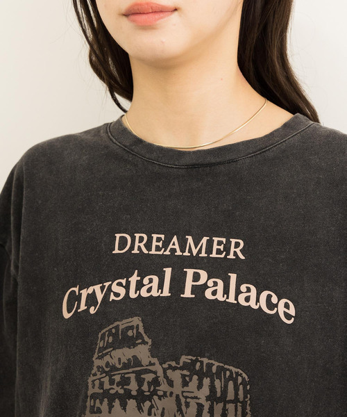 DAY CLOSET（デイ クローゼット）の「レディース 半袖ドロップショルダーヴィンテージ風ロゴTシャツ（Tシャツ/カットソー・レディース・ピンク/ブラック・ONE SIZE）」の9枚目の写真