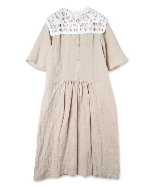 mudoca（ムドカ）の「絡まって咲く 長話のゆくえ つけ衿ワンピース（ワンピース・レディース・ベージュ×ブラック/ベージュ系/ブラック×ホワイト/ブラック×ブラック/オフホワイト・FREE）」の5枚目の写真