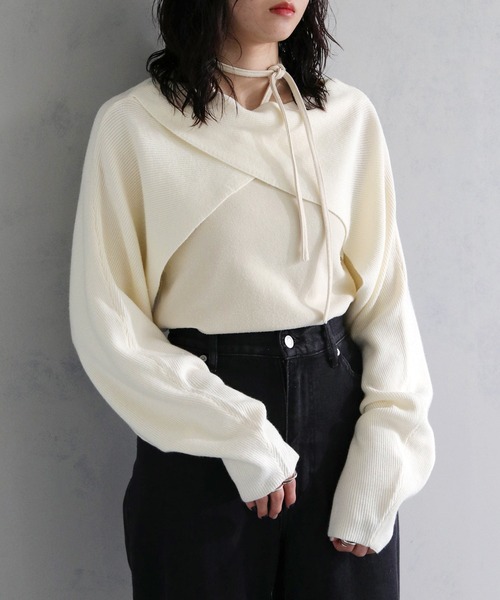 cheriella(シェリエラ)の「【cheriella】WEB限定前後2wayデザインクロスショートニットトップス WEB LIMITED 2-WAY DESIGN CROSS SHORT KNIT TOPS(ニット/セーター・レディース・ブラック/オフホワイト・M)」の20枚目の写真