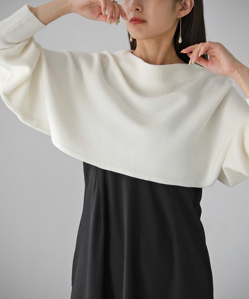 cheriella(シェリエラ)の「【cheriella】WEB限定前後2wayデザインクロスショートニットトップス WEB LIMITED 2-WAY DESIGN CROSS SHORT KNIT TOPS(ニット/セーター・レディース・ブラック/オフホワイト・M)」の4枚目の写真