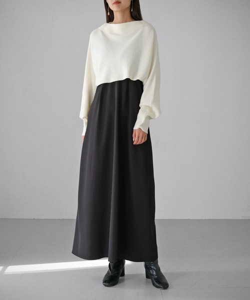 cheriella(シェリエラ)の「【cheriella】WEB限定前後2wayデザインクロスショートニットトップス WEB LIMITED 2-WAY DESIGN CROSS SHORT KNIT TOPS(ニット/セーター・レディース・ブラック/オフホワイト・M)」の5枚目の写真