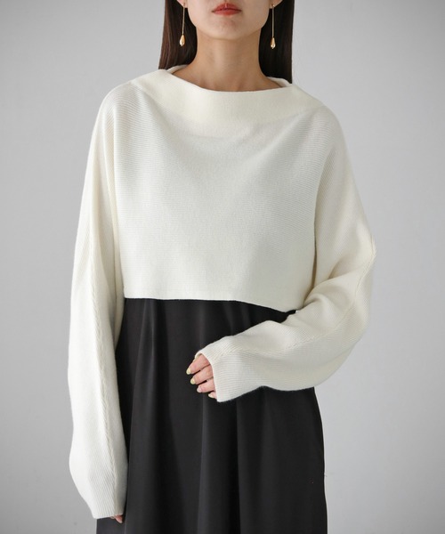 cheriella(シェリエラ)の「【cheriella】WEB限定前後2wayデザインクロスショートニットトップス WEB LIMITED 2-WAY DESIGN CROSS SHORT KNIT TOPS(ニット/セーター・レディース・ブラック/オフホワイト・M)」の3枚目の写真