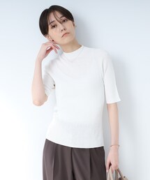 ◆【洗える/リネン混/日本製】サマーハイネックリブニット