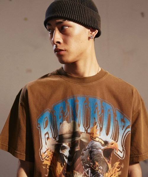 A'GEM/9 × .kom『REMEDY/リメディー』スカルロゴ半袖カットソー