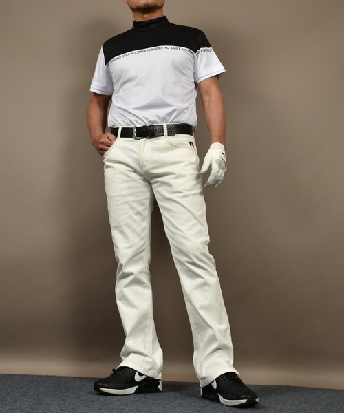 マークアンドロナ L メッシュ トリコロール ストレッチパンツ ゴルフウェア トリコロール ライン 使い スリット 入り ストレッチ ゴルフ