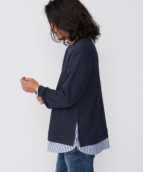 SHIPS(シップス)の「*SHIPS: シャツ レイヤード クルーネック スウェット(スウェット・メンズ・ネイビー/ベージュ/グレー・SMALL/X-LARGE/LARGE/MEDIUM)」の3枚目の写真