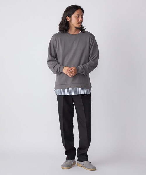 セール】*SHIPS: シャツ レイヤード クルーネック スウェット