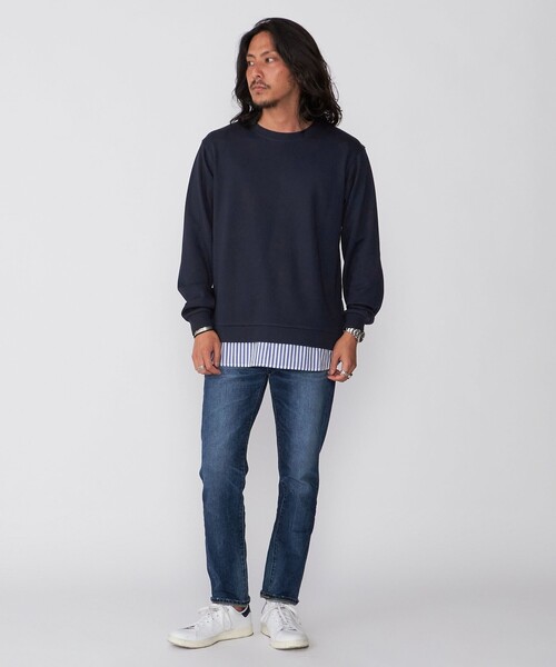 SHIPS(シップス)の「*SHIPS: シャツ レイヤード クルーネック スウェット(スウェット・メンズ・ネイビー/ベージュ/グレー・SMALL/X-LARGE/LARGE/MEDIUM)」の6枚目の写真