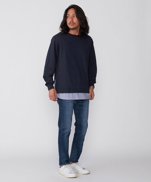 SHIPS(シップス)の「*SHIPS: シャツ レイヤード クルーネック スウェット(スウェット・メンズ・ネイビー/ベージュ/グレー・SMALL/X-LARGE/LARGE/MEDIUM)」の9枚目の写真