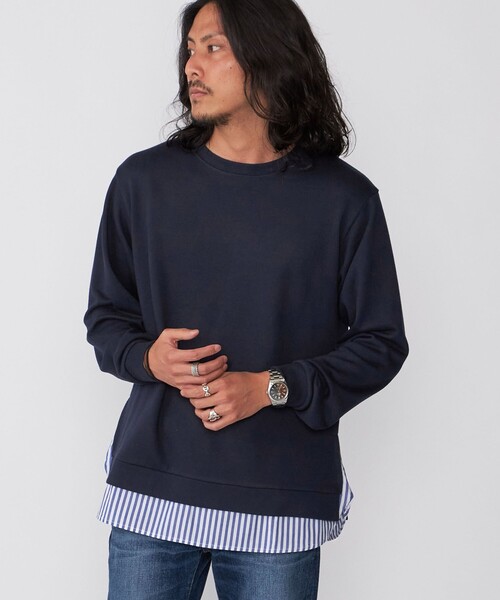 SHIPS(シップス)の「*SHIPS: シャツ レイヤード クルーネック スウェット(スウェット・メンズ・ネイビー/ベージュ/グレー・SMALL/X-LARGE/LARGE/MEDIUM)」の11枚目の写真