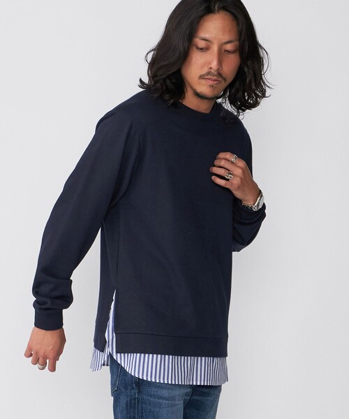 SHIPS(シップス)の「*SHIPS: シャツ レイヤード クルーネック スウェット(スウェット・メンズ・ネイビー/ベージュ/グレー・SMALL/X-LARGE/LARGE/MEDIUM)」の14枚目の写真