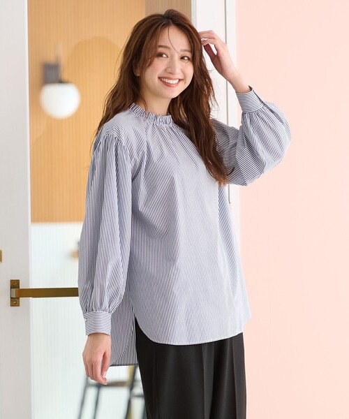 ANY（エニィ）の「【UVカット/抗菌防臭/速乾】エニィファンクション　フリルモックブラウス（シャツ/ブラウス・レディース・アイボリー系/ブラック系5/黄土色系5/ブルー系1・F）」の10枚目の写真