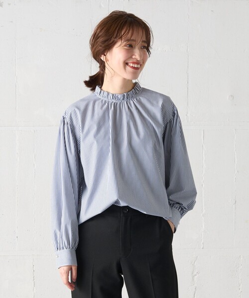 ANY（エニィ）の「【UVカット/抗菌防臭/速乾】エニィファンクション　フリルモックブラウス（シャツ/ブラウス・レディース・アイボリー系/ブラック系5/黄土色系5/ブルー系1・F）」の15枚目の写真