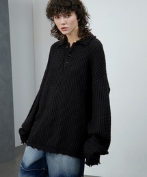 3Dコードヤーンダメージニット ビッグシルエットポロシャツ【ENDER PRODUCTS/エンダープロダクツ】