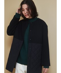 THE SHOP TK  | ◆【理想が叶う/手洗い可】ウールライクキルト切替ミドルコート~From the voice~(ノーカラーコート)