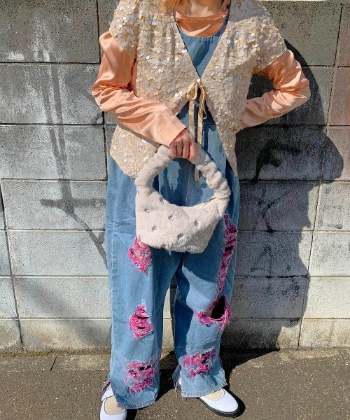 Casselini（キャセリーニ）の「Casselini(キャセリーニ)フラワー刺繍バッグ（ハンドバッグ・レディース・オレンジ/オフホワイト/ブルー・FREE）」の13枚目の写真