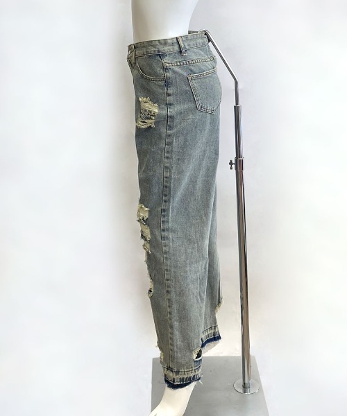Riff(リフ)の「ダメージワイドデニム ハイウエスト(デニムパンツ・レディース・ブルー・XL/S/M/L)」の8枚目の写真
