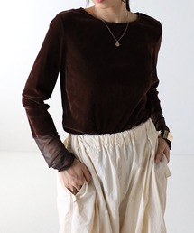 COMMRE | 袖チュール切り替えシアーベロアトップス(Tシャツ/カットソー)