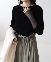 COMMRE | 袖チュール切り替えシアーベロアトップス(Tシャツ/カットソー)